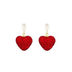 Red Crystal Heart Drop Earrings